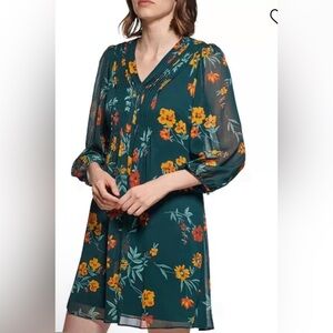 Calvin Klein Green Floral Long Sleeve Dress